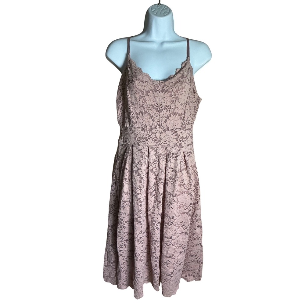 Lace Spaghetti Strap Midi Dress Dusty Rose‎ Fit Flare size large